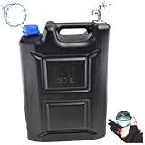 Wasserkanister 20l aus Kunststoff Schwarz, Wasserbehälter mit Hahn Campingkanister Trinkwasserkanister Wassertank Kunststoffkanister für Haus Garten Auto Camping, dichter Verschluss, bequemer Griff