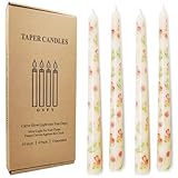 W&LESVAGO Spitzkerzen mit Rosendruck, 25,4 cm, elfenbeinfarben, tropffrei, lange Kerzen-Set für Hochzeit, Jahrestag, Heimdekoration, Dinner-Party, 4 Stück (Rose)