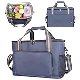 TOATELU 24L Kühltasche, Faltbar Lunchtasche mit Reißverschluss, Thermotasche, Auslaufsicher & Wasserdicht Isoliertasche, Picknicktasche für Picknick, Camping, BBQ(Navy Blau)