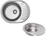 VBChome Einbauspüle 57x44 aus hochwertigem Edelstahl rundes Spülbecken mit Ablagefläche links rechts klassische Küchenspüle modernen Design Seidenglanz (universal)