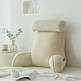 Lesekissen mit Armlehnen, Abnehmbarer Kopfstütze, Kuschelkissen, Rückenstützkissen für Bett, Sofa und Boden (Weiß, 80 x 63 cm)