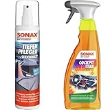 SONAX TiefenPfleger Seidenmatt (300 ml) Kunststoff- und Gummireiniger & CockpitStar (750 ml) Cockpitreiniger reinigt und pflegt alle Kunststoffteile im Auto