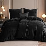 RUIKASI Flanell Bettwäsche 135 x 200 4teilig - Warm Winter Bettwäsche Kuschel Plüsch Fleece Bettbezug Sets mit 2 Kissenbezüge 80x80cm(135x200 4teilig，Schwarz