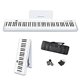 MAGICON Faltbares elektronisches Klavier mit 88 Tasten, kann um 180° gefaltet werden, tragbarer. True and Pure Grand Piano Sound Source by France Dream, Fußpedal/Netzadapter/zarte Handtasche (weiß +)