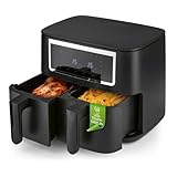 GOURMETmaxx Doppelkammer Heißluftfritteuse - 2 x 4 L | Synchro-Garzonen Airfryer | Fritteuse mit Touchscreen | Heißluftfritteuse 2 Kammern & 10 Programmen | fast ohne Öl frittieren