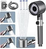 Duschkopf mit Hochdruck, mit 15-stufigem Filter, 1,5 m Duschschlauch und Duschständer, 4 Sprühstrahlmodi, gefilterter Duschkopf entfernt Chlor, Massage-Duschköpfe mit An-/Aus-Schalter (grau)