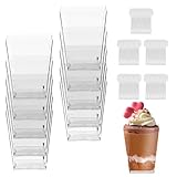 Dessertgläser 5 OZ /160ML, 50 Stück Desserttasse mit 50 Stück Löffeln. Dessertgläser Plastik Transparenten, Trapezförmig Desert Becher für Mousse Kuchen, Eis, Joghurt, Pudding，Wiederverwendbare