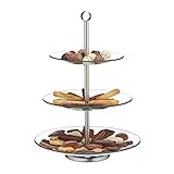 Relaxdays Etagere, 3 Etagen, rund, Cupcake, Keks, Obst, Muffin, Servierständer, Glas, Edelstahl, silber/transparent, 1 Stück