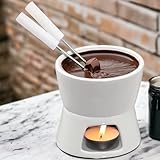 MIJOMA Mini Schoko-Fondue-Set - Entdecken Sie puren Schokoladengenuss - Trendiges & stilvolles Design in Weiß, inkl. 2 Fonduegabeln - Ideal für Kekse & Früchte, Keramik, 10 x 9 x 6 cm