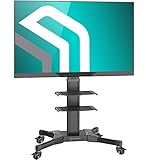 ONKRON Mobile TV Ständer TV Standfuss TV Rollwagen Stand 32-55 Zoll höhenverstellbar rollbar mit Rollen für Flach&Curved TVs Monitore Bodenständer mit Halterung VESA TS2551 Schwarz