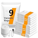 Vakuumbeutel für Kleidung mit Elektrischer Luftpumpe, 9 Stück Vacuum Bags (4x 40x40cm, 4x 40x50cm, 1x40x60cm), Wiederverwendbare Vakuumbeutel für Reisen, Bettdecken, Umzug, Bettwäsche