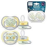 Philips Avent ultra air Nighttime Schnuller – 2er Pack, BPA-freier, atmungsaktiver, im Dunkeln leuchtender Schnuller für Babys von 0-6 Monaten, inklusive Transport- und Sterilisationsbox, Wolke/Tiger