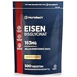 Eisentabletten | Eisenbisglycinat | Eisen Hochdosiert für Immunsystem, Energiestoffwechsel & Blutbildung (EFSA) | 500 Vegane Tabletten | Iron Supplement | von Horbaach