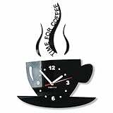 FLEXISTYLE Tasse Zeit für Kaffee Moderne Küche Wanduhr, schwarz, 3D römisch, wanduhr deko, 32 x 19 cm