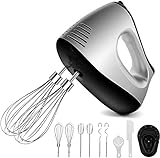 NWOUIIAY Handmixer Elektrisch 500W Handrührer 5 Drehzahl Turbinenfunktion Handrührgerät mit 2 Mixer,2 Haken 2 Schneebesen Eiertrenner Backspatel und Ständer für einfaches Schlagen von Teig