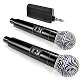 AMFUN Kabelloses Mikrofon, Drahtloses UHF Mikrofon Set mit wiederaufladbarem, Dual Handmikrofon für Karaoke, Gesang, Partys, Bühne, Hochzeiten, DJ, Reden