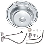 Melko Einbauspüle Küchenspüle Spülbecken rund aus rostfreiem Edelstahl, ca. Ø49 x 18,5 cm