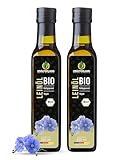 Kräuterland Bio Leinöl 2X250ml (500ml), bio Leinsamen, kaltgepresst, mild und nussig, reich an Lignane und Omega 3-6-9 Fettsäuren, naturrein ohne Zusatzstoffe, glasflasche, mühlenfrisch