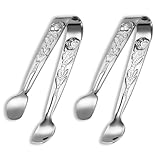 2 Stück Eiszange, Zuckerzange Rosendekor, Zangen Candybar, Küchenzange, Edelstahl Zuckerzange für Zuckerwürfel,Eiswürfel,Dessert,Büfett,Picknick,aus Edelstahl,Silber