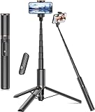 TONEOF 153CM Selfie Stick Stativ, Verbesserte 360° Drehbare Selfie Stange, Ausziehbares All-in-1 Handy Stativ aus Aluminium mit Kabelloser Fernbedienung für iPhone/Android-Schwarz Gold