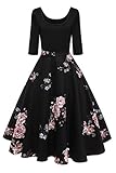 Axoe Damen A-Linie Kleid 60er Jahre Rockabilly mit Blumenrock 3/4 Ärmel Gr.36, Farbe 4, L (42 EU)