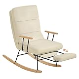 SONGMICS HOME Schaukelstuhl, Füße aus Kautschukholz, Schaukelsessel, Fleece Oberfläche, 4-Fach verstellbare Rückenlehne, bis 160 kg belastbar, für Schlafzimmer, Wohnzimmer, Kamelbraun LYY016LJ01