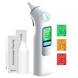 Ohrthermometer, Fieberthermometer Ohr für Baby Kinder und Erwachsene, digitales Thermometer mit 30 Speicherabrufe, 1s Ergebnis und 3-Farben-Fieberalarm, mit 24 Ersatzschutzkappen