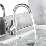 Auralum Wasserhahn Bad 360 grad drehbar, Wasserhahn Bad Hoch Messing chrom, Waschtischarmatur Hoch mit 60CM Schlauchs, Einhebelmischer Waschbecken für Badezimmer/Küche