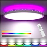 zemty LED Deckenleuchte Dimmbar, 24W 3200LM RGB Deckenlampe Farbwechsel, IP54 Wasserfest Badezimmer Lampe, 3000K-6500K Rund Flach Badlampe Decke für Kinderzimmer Schlafzimmer