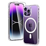 TAURI für iPhone 14 Pro Max Hülle 6,7' mit Panzer Schutz Glas Folie und Kameraschutz, Kompatibel mit MagSafe, [Anti-Vergilbung] Stoßfest Magnetisch Handyhülle - Durchsichtig