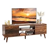 WLIVE TV Schrank für Fernseher 50 55 60 Zoll, TV Lowboard Fernsehschrank 136 cm Lang, Fernsehtisch mit 2 Türen, TV Board für Wohnzimmer Esszimmer, Schlafzimmer, Vintagebraun-schwarz Stand
