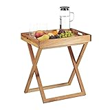 Relaxdays Tabletttisch klappbar, Serviertisch Walnuss-Holz, Klapptisch klein, Serviertablett, HxBxT: ca. 54 x 52 x 36 cm, Natur