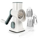 Gaethra Käsereibe mit Kurbel, Gemüseschneider 3 Edelstahl Austauschbaren Trommelklingen, Manuelle Trommelreibe, Gemüsehobel, Ideal für Gurken, Käse Nüsse, Karotten usw