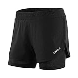 Lixada 2-in-1-Laufhose für Damen Schnell trocknend Atmungsaktiv Aktiv-Training Jogging-Radsport-Shorts mit längerem Innenschuh