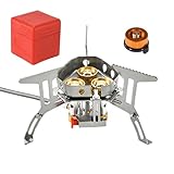 Klappbarer Campingkocher 8.5x7.5cm 510g | 3-fach Edelstahl-Gasbrenner Outdoor-Kochstelle Mit Windschutz Piezo-Zündung Für Trekking Picknick Inkl Aufbewahrungskoffer Für Wandern Trekking Picknick
