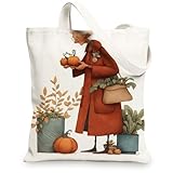 Herbst-Leinen-Tragetaschen, niedliches Kürbismuster, wiederverwendbare Einkaufstaschen, leicht, waschbar, Schulterriemen, Leinentaschen für Sh, Weiss/opulenter Garten, 13x15 Inch