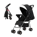 Vinteky Buggy Zusammenklappbar Kinderwagen von Geburt bis 15kg, Kinderwagen Kindersportwagen Klappbar, Baby Buggy mit Liegeposition, Sonnendach und großer Aufbewahrungskorb, geräumige Sitz, nur 3 kg