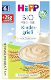 HiPP BIO Milchbrei Kindergrieß (4 x 475g), ab 6. Monat, ohne Zuckerzusatz, sanft zu Babys Bäuchlein, in bester Bio-Qualität