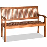 Balkonbank Holz, Holzbank wetterfest, Sitzbank für 2-3 Sitzer, Gartenbank aus Eukalyptus bis 320 kg belastbar, Parkbank für Terrasse, Balkon, Garten, 126 x 63 x 91 cm, Natur