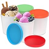 Eiscreme-Behälter, runde Gefrierschrank-Aufbewahrungsbehälter mit Silikondeckel, wiederverwendbar, stapelbar, Eiscreme-Aufbewahrungsbehälter für hausgemachtes Eissorbet, spülmaschinenfest, 4 Stück