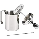 FOCCTS Hand milchaufschäumer Edelstahl Double Mesh manuelle Milchaufschäumer 500ml + Kaffee Latte Art Pen, Perfekter Milchschaum dank doppeltem Sieb und speziellem Drückmechanismus