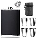 AMSNINK 304 Flachmann 220ml Mit Trichter Und 4 Kleine Tassen, Edelstahl, Mit Becher, Auslaufsicher Für Wandern Und Party