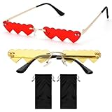 DAWRIS 2 Stück Herz Hippie Sonnenbrille mit 2 Brillentasche Retro Sonnenbrille Rot und Gold Hippie Brille Herzförmige Lustige Partybrillen für Männer und Frauen Cosplay
