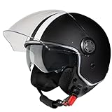 VINZ Parchi Jethelm mit Doppelvisier | Roller Helm Fashionhelm mit Streifen | In Gr. XS-XXL | Jet Helm mit Sonnenblende | ECE 22.06 Zertifiziert | Motorradhelm mit Visier - Mattschwarz