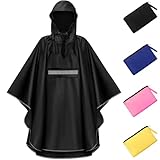 NEWIROVE Regencape Kinder, Unisex Regen Poncho Wasserdicht Kinder Regenponcho Regenkleidung Kinder Mit Reflektierender Poncho Kinder Regen Leichter Regenjacke Für Jungen Mädchen 140-160cm, Schwarz