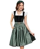 DIRNDLSTERN Damen Trachtenkleid Grün - Trachtenrock Midi Samt Dirndlkleid Oktoberfest Outfit mit Dirndlschürzen 36