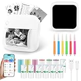 GuKKK Mini Drucker, Mobiler Fotodrucker, Tragbarer Mini Fotodrucker, Wireless Fotodrucker Thermodrucker, Smartphone Bluetooth Drucker, für Lernhilfe,Lernnotizen, Journal, Notizen, Liste (Schwarz)