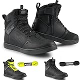 SHIMA REBEL 2.0 Motorrad Schuhe Herren Leder Wasserdicht Motorradstiefel Protektoren Sneaker Rutschfeste Sohle Knöchelstütze Seitlicher Reißverschluss Bikerboots (Männer, Wasserdicht Schwarz, 44)