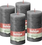 Bolsius Rustik Stumpenkerzen - Anthrazit - Set 4 Stück - Länge Brenndauer 60 Stunden - Unparfümierte - Natürliches Pflanzenwachts - Ohne Palmöl - 13 x 7 cm