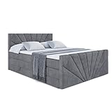 ALTDECOR Boxspringbett mit H3 Matratze-Bonellfederung, H4 Multipocket-Matratze (20 cm hoch) PUR, Topper (5 cm hoch), Polsterbett mit Kopfteil und Bettkasten - MILTIO-Z KING - 140x200 - Dunkelgrau Samt